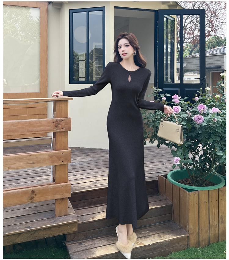 Autumn and winter knitted long dress A-line pure dress for women