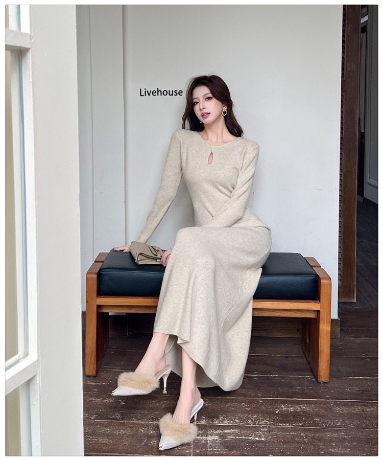 Autumn and winter knitted long dress A-line pure dress for women