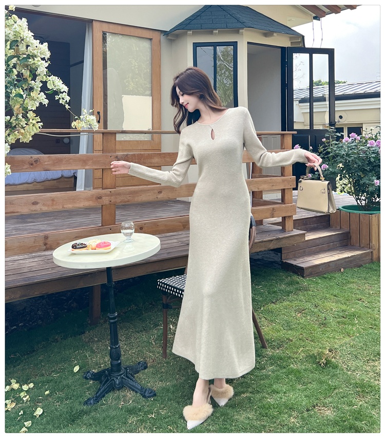 Autumn and winter knitted long dress A-line pure dress for women