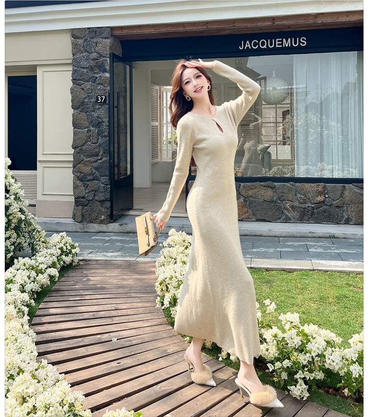 Autumn and winter knitted long dress A-line pure dress for women