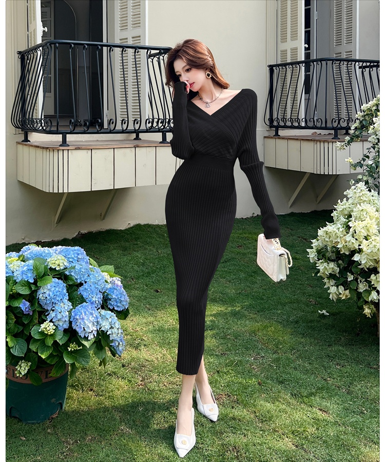 Package hip V-neck long dress enticement dress