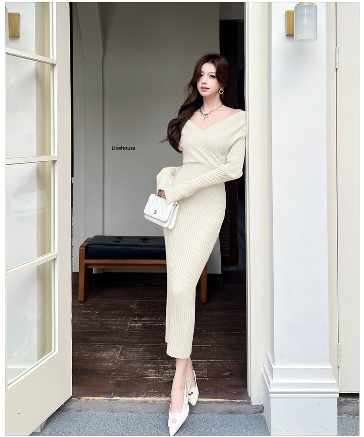 Package hip V-neck long dress enticement dress