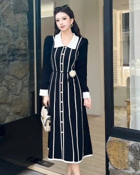 Flowers long dress pinched waist dress for women