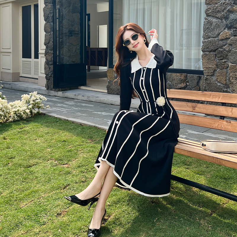 Flowers long dress pinched waist dress for women