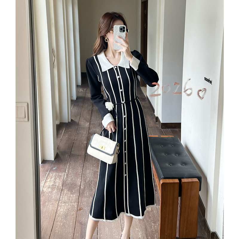 Flowers long dress pinched waist dress for women