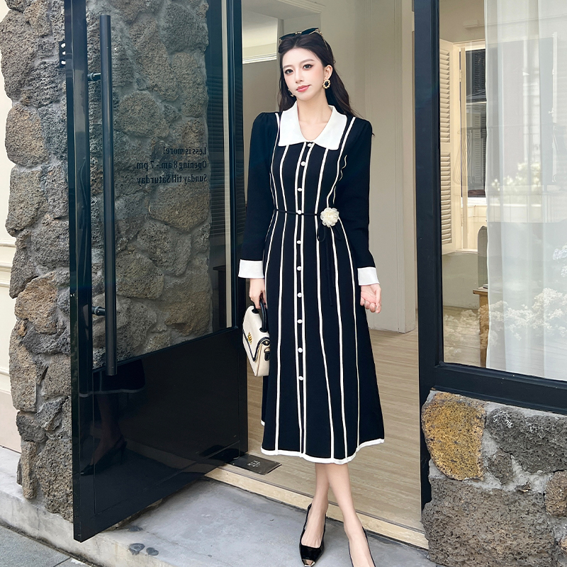 Flowers long dress pinched waist dress for women