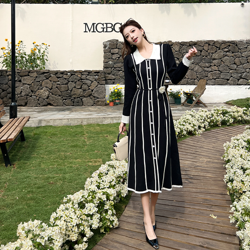 Flowers long dress pinched waist dress for women