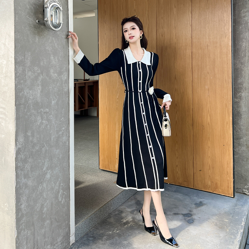 Flowers long dress pinched waist dress for women