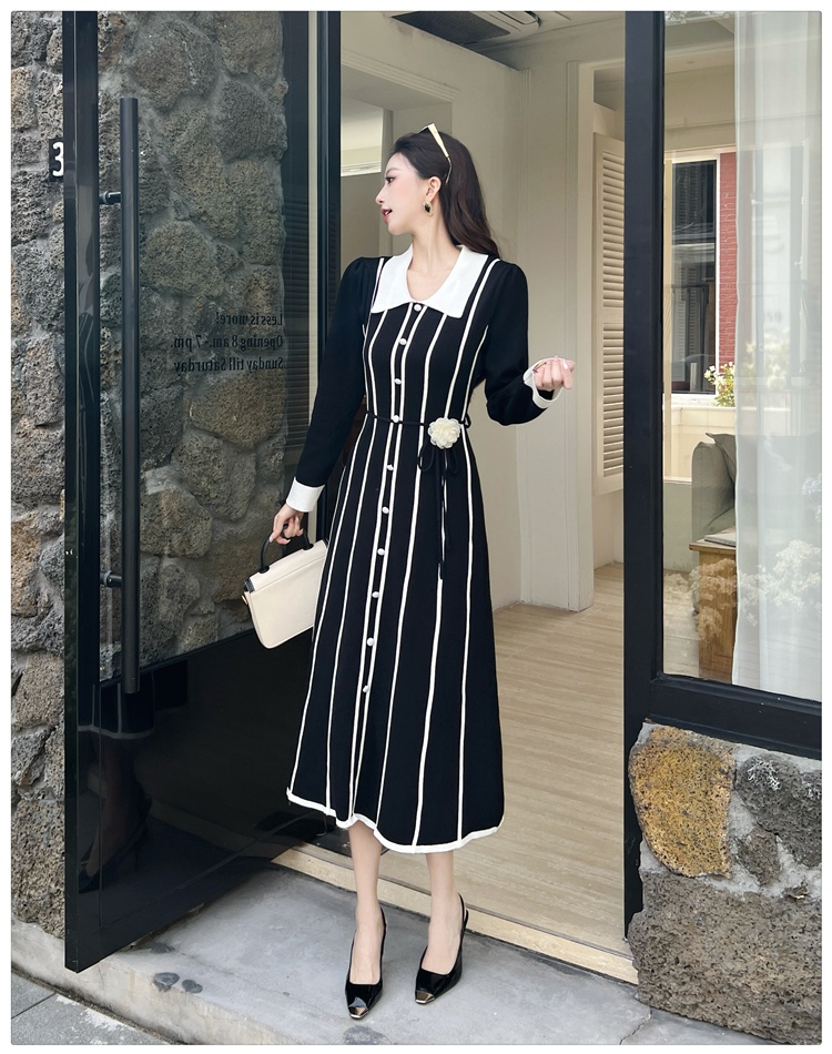 Flowers long dress pinched waist dress for women