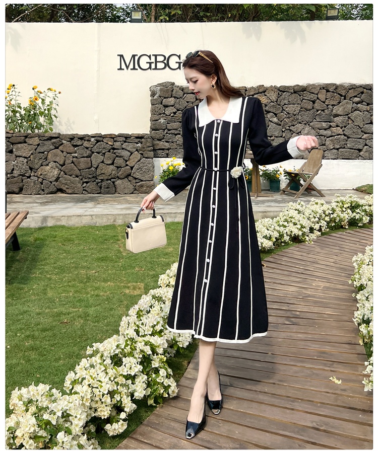 Flowers long dress pinched waist dress for women