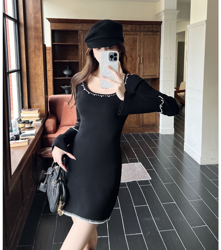 Chanelstyle long sleeve dress black T-back for women