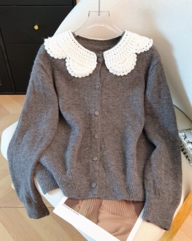Chanelstyle loose tops knitted doll collar sweater for women