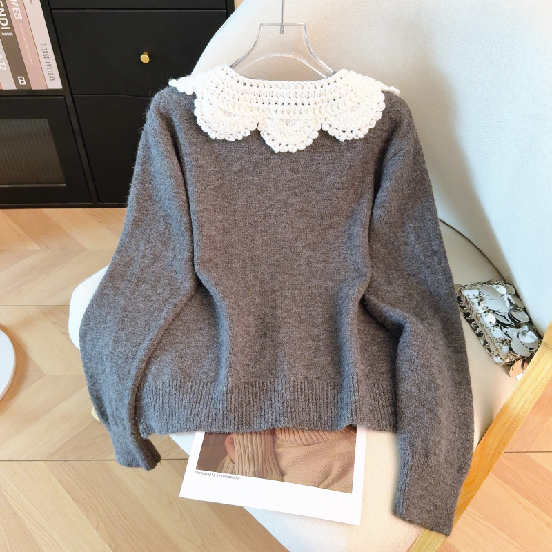 Chanelstyle loose tops knitted doll collar sweater for women