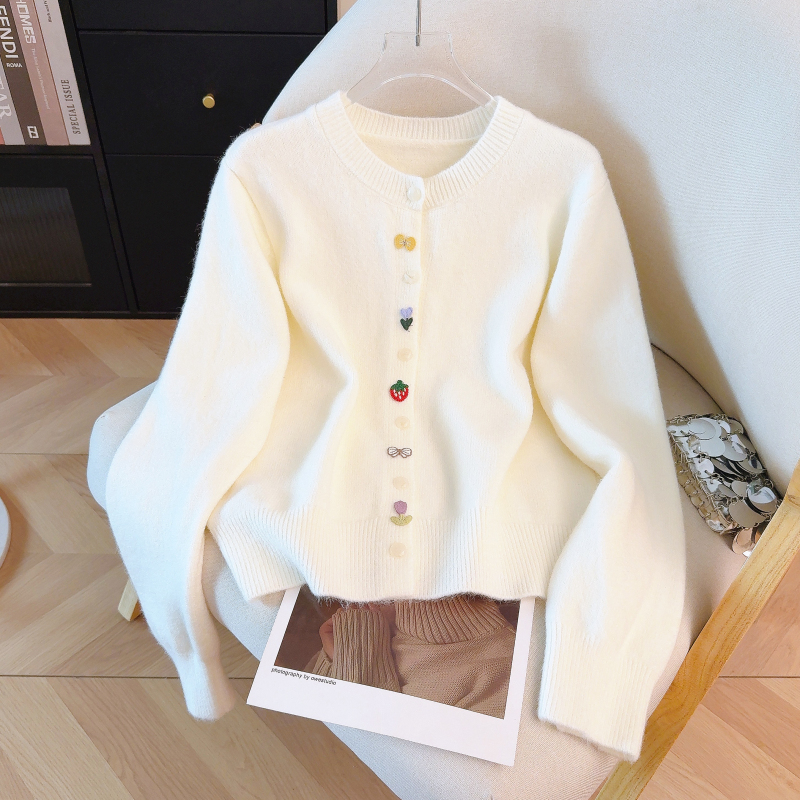 Spring colors loose sweater buckle unique cardigan for women