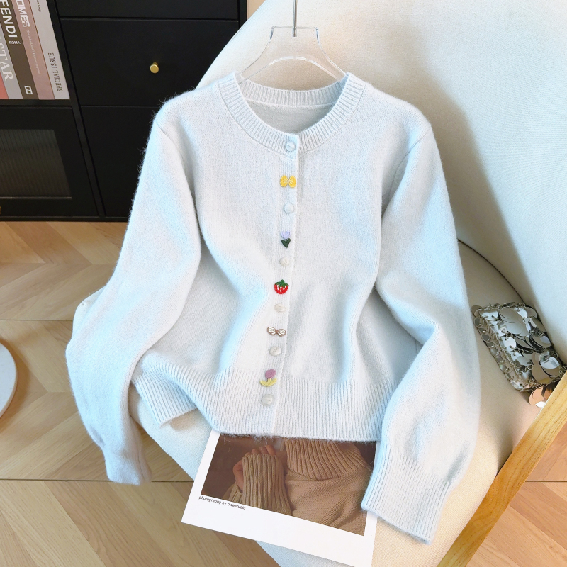 Spring colors loose sweater buckle unique cardigan for women