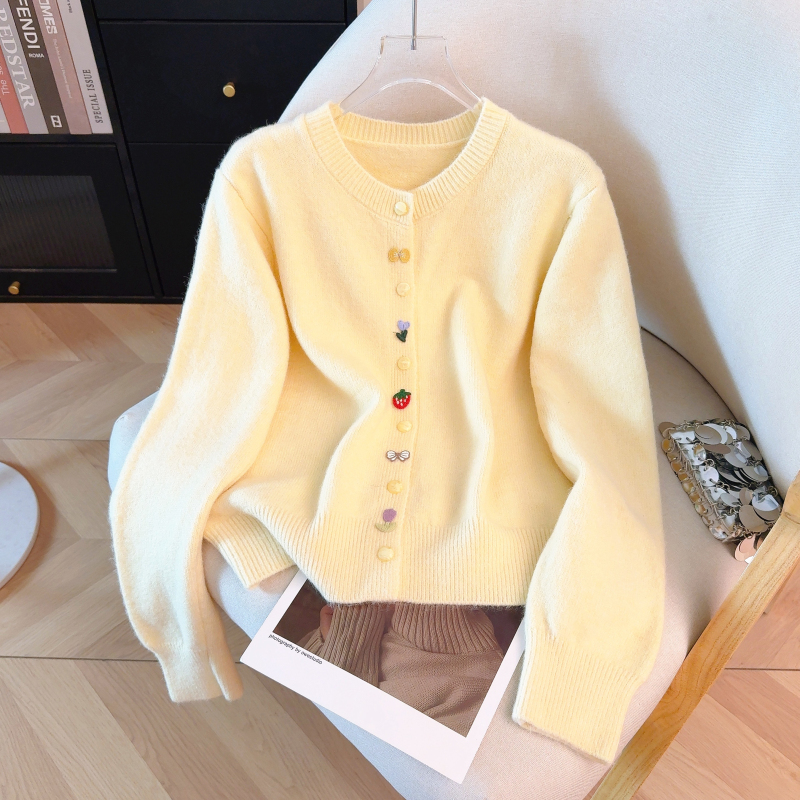 Spring colors loose sweater buckle unique cardigan for women