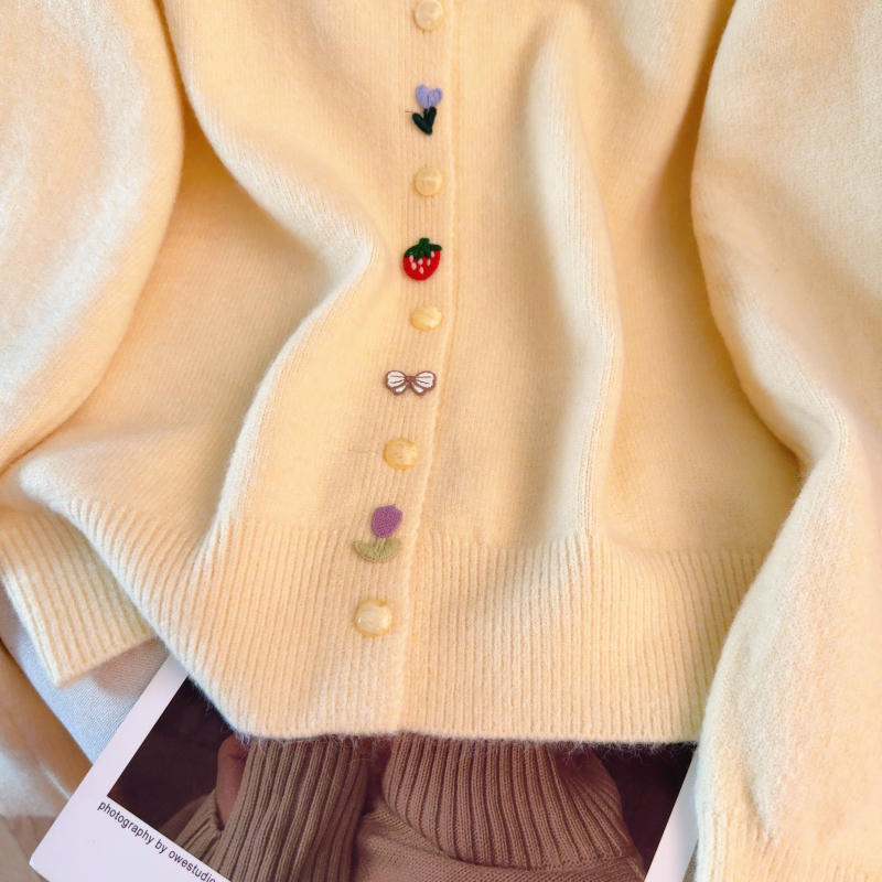 Spring colors loose sweater buckle unique cardigan for women