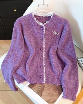 Bow red sweater knitted spring cardigan for women