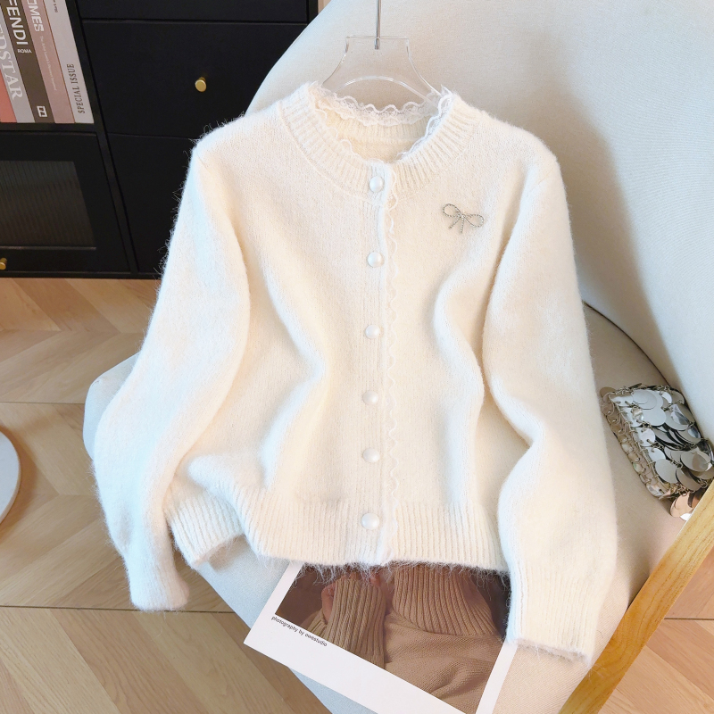 Bow red sweater knitted spring cardigan for women