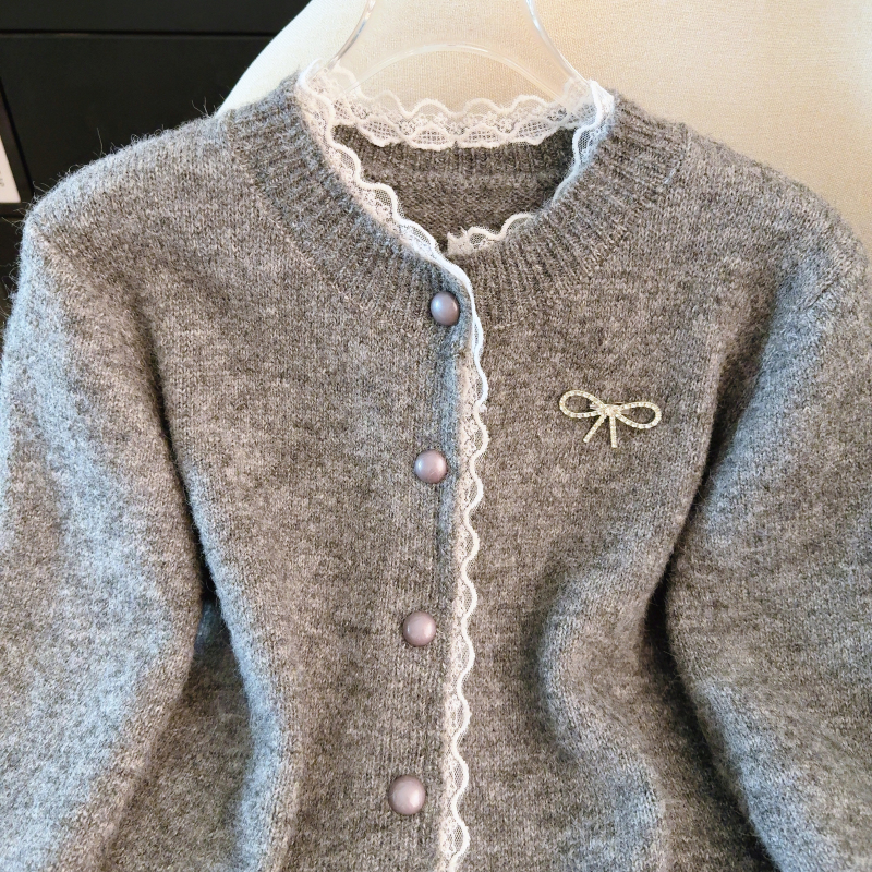 Bow red sweater knitted spring cardigan for women