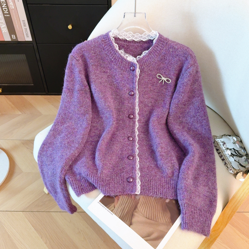 Bow red sweater knitted spring cardigan for women