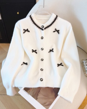 Show young red bow retro sweater beading spring tender tops