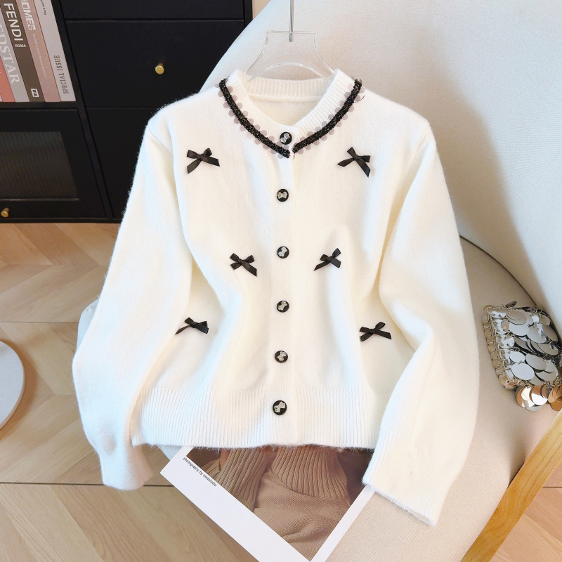 Show young red bow retro sweater beading spring tender tops
