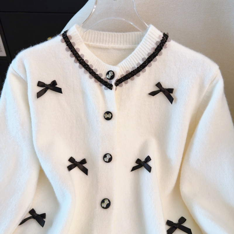 Show young red bow retro sweater beading spring tender tops