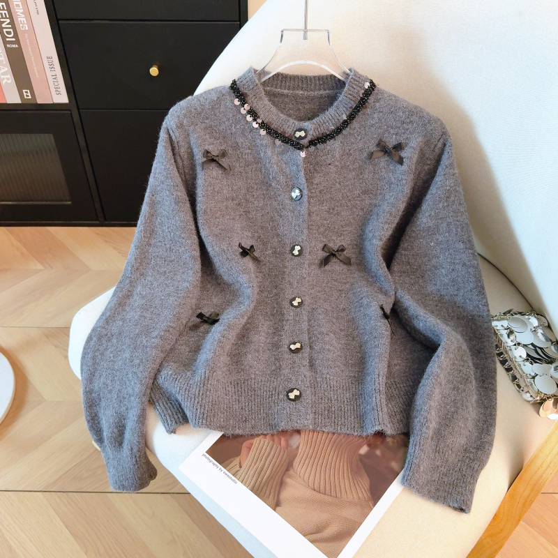 Show young red bow retro sweater beading spring tender tops