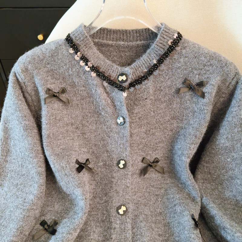 Show young red bow retro sweater beading spring tender tops