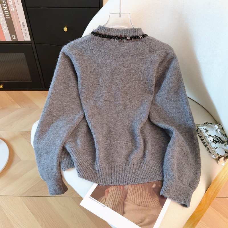 Show young red bow retro sweater beading spring tender tops