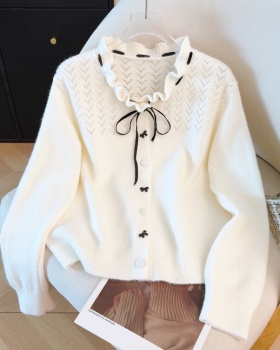 Flowers collar spring wool cardigan knitted bow sweater