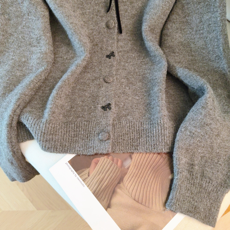 Flowers collar spring wool cardigan knitted bow sweater