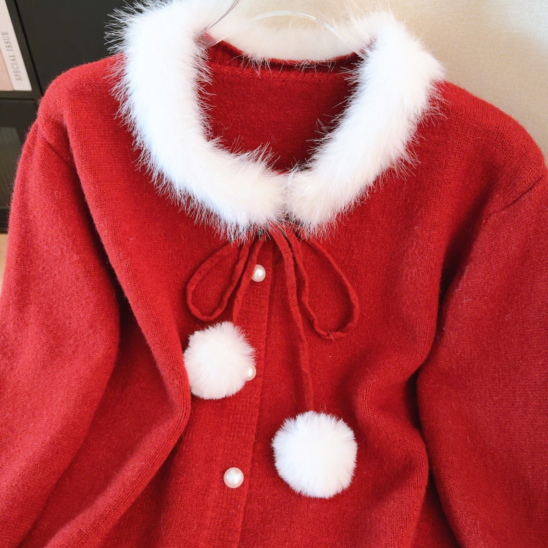 Spring red cardigan knitted coat