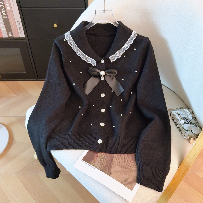 Pinched waist sweet jacket beading cardigan for women