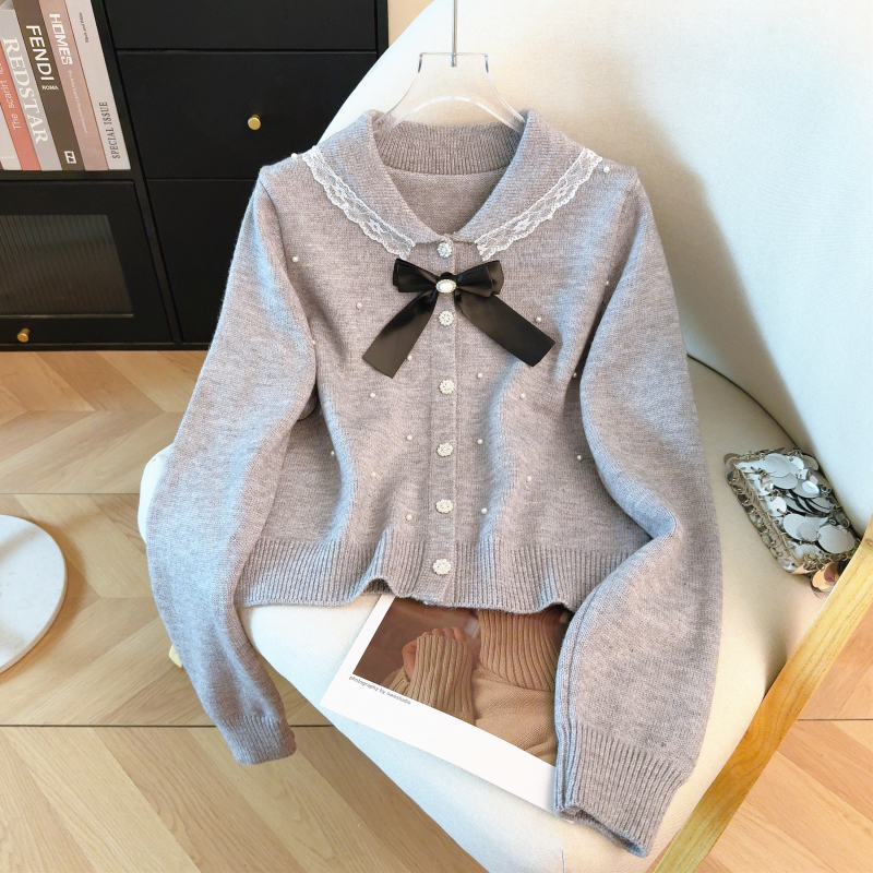 Pinched waist sweet jacket beading cardigan for women