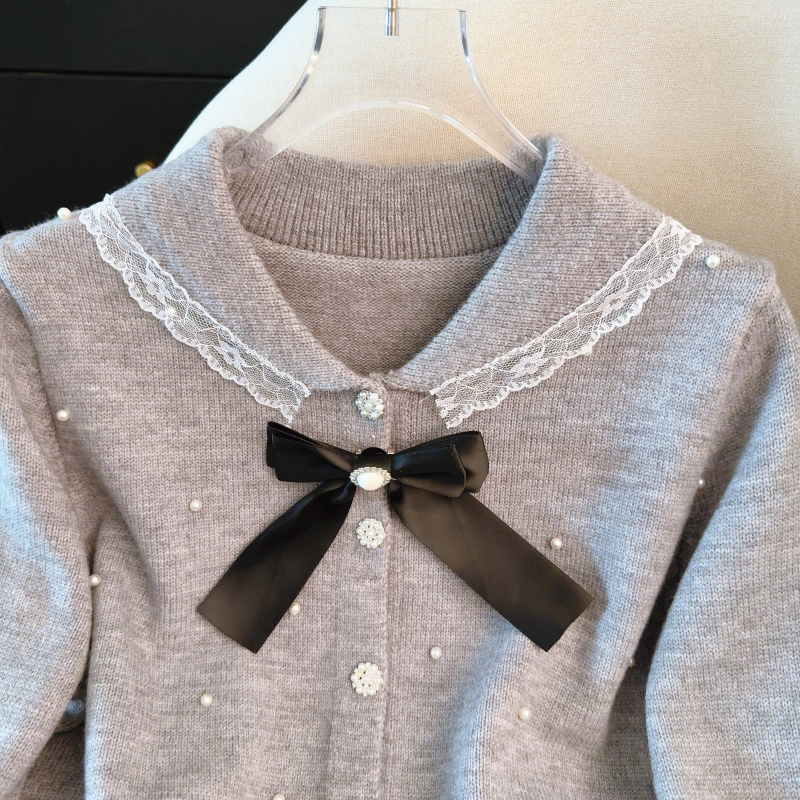 Pinched waist sweet jacket beading cardigan for women