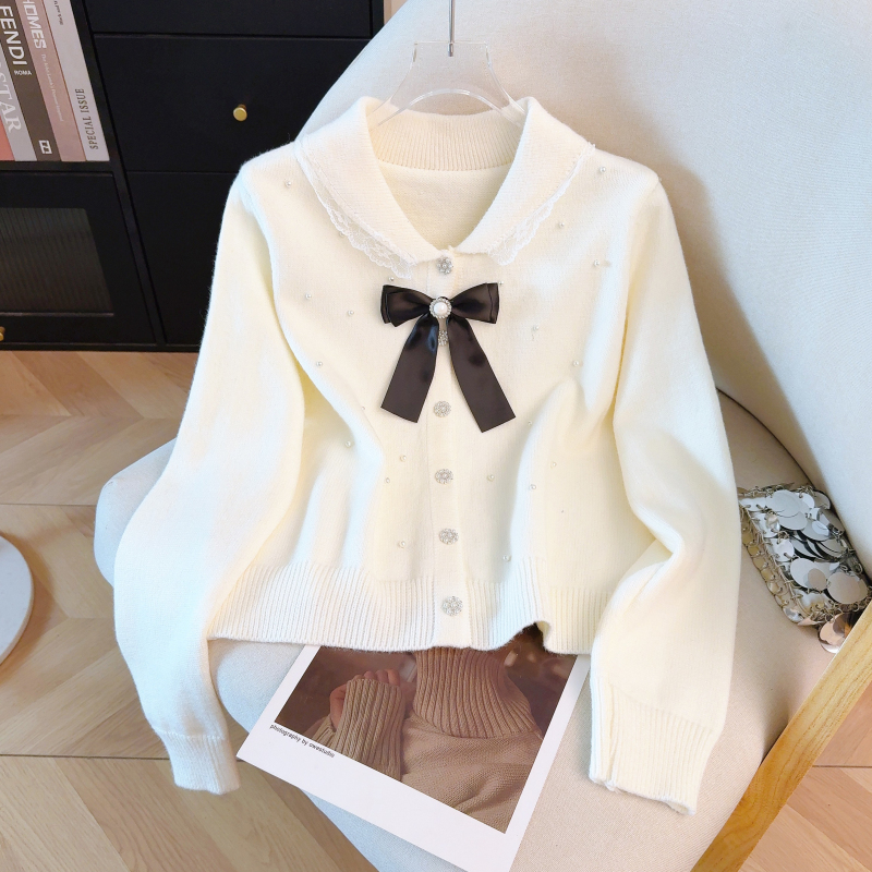 Pinched waist sweet jacket beading cardigan for women