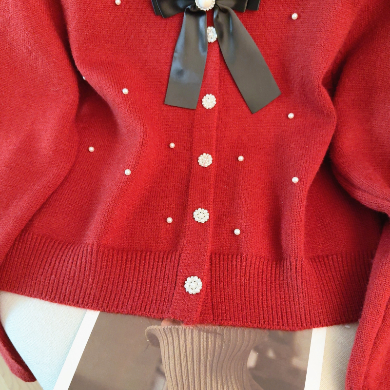 Pinched waist sweet jacket beading cardigan for women