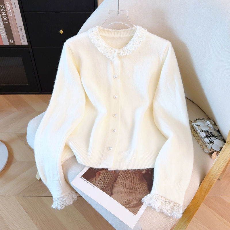 Loose tender spring coat lace red sweater for women