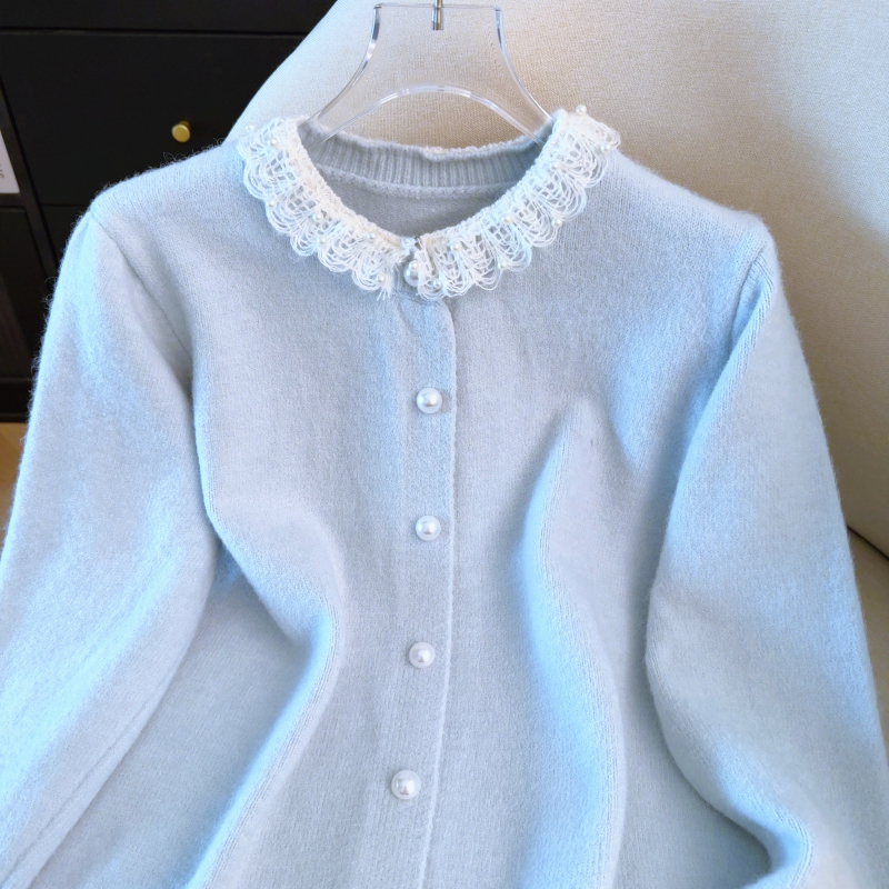 Loose tender spring coat lace red sweater for women