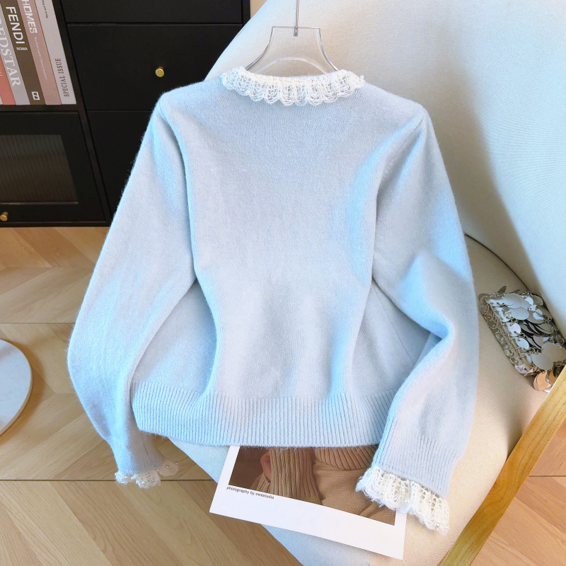 Loose tender spring coat lace red sweater for women