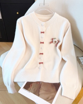 Bow chanelstyle red coat knitted spring cardigan for women