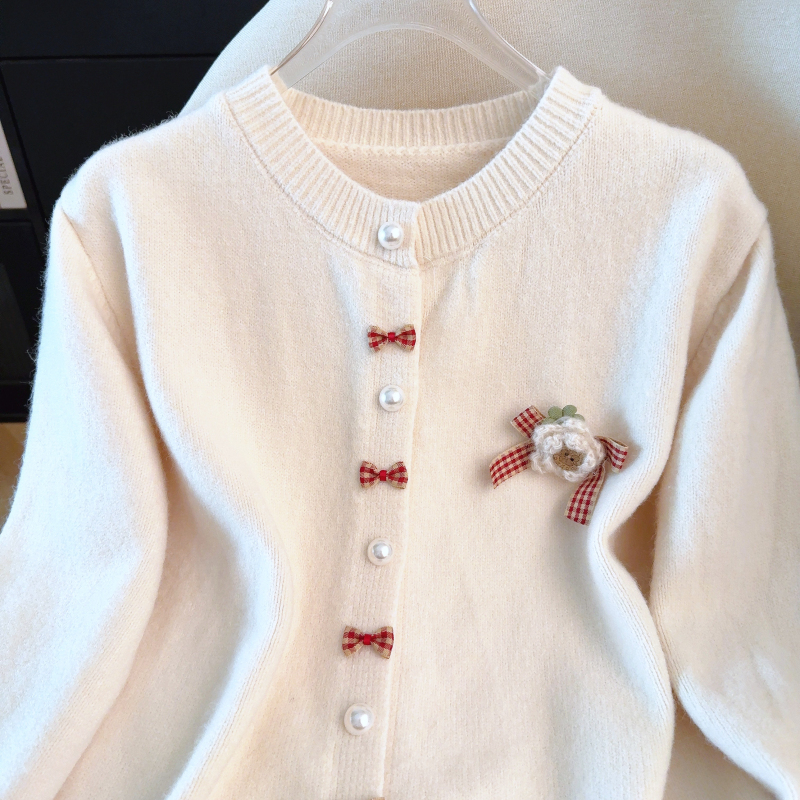 Bow chanelstyle red coat knitted spring cardigan for women