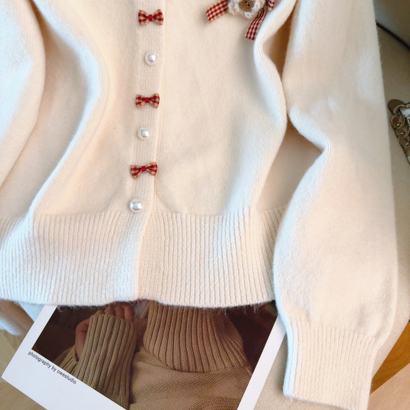 Bow chanelstyle red coat knitted spring cardigan for women