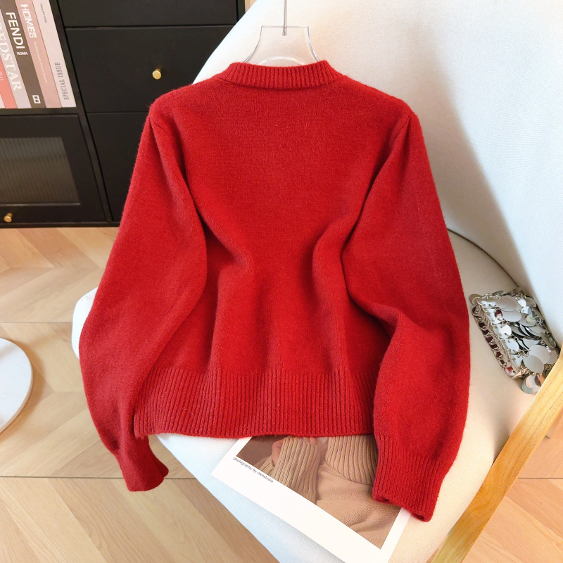 Bow chanelstyle red coat knitted spring cardigan for women