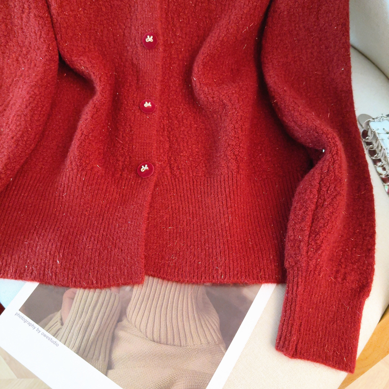 Red chanelstyle sweater France style spring coat