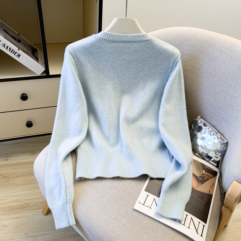 Beading spring lazy sweater bow Korean style knitted cardigan