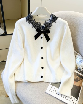 Spring bow sweater chanelstyle lace tops for women