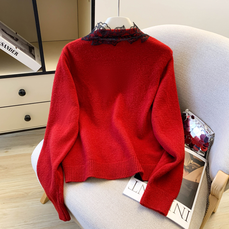 Spring bow sweater chanelstyle lace tops for women